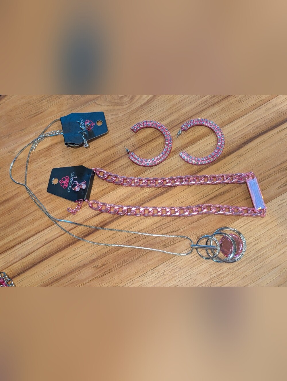 paparazzi Pink and Silver Chain Necklace with Pink Hoop Earrings